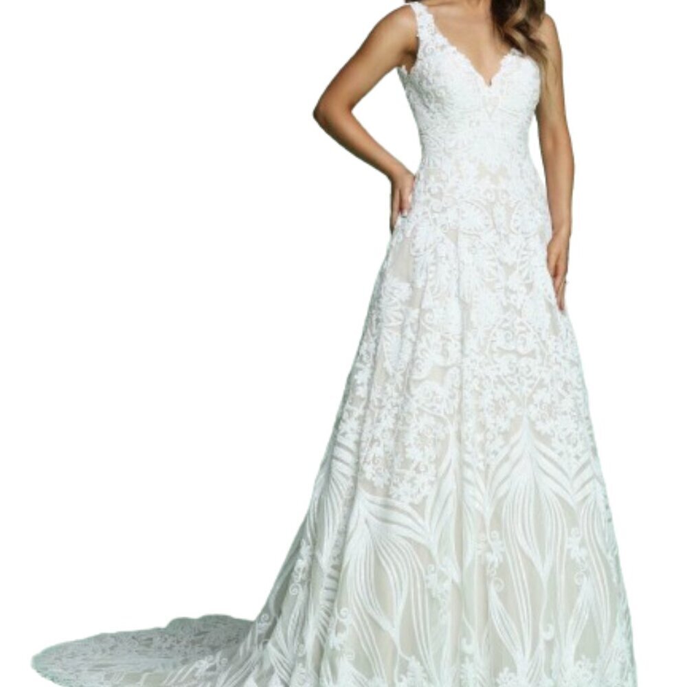SALE NWT Da Vinci 50613 Patterned Sequins Bridal Dress Ivory/Blush Size 14